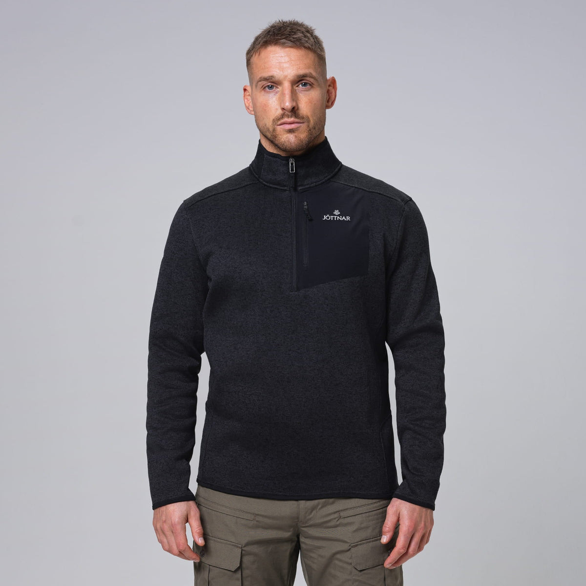 man:Njorunn Black Marl Quarter-Zip Fleece